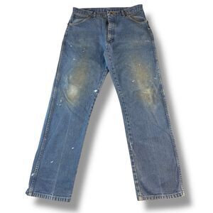 Vintage Men's Wrangler Trashed Straight Leg Blue Jeans Cowboy Fit Size 36x32